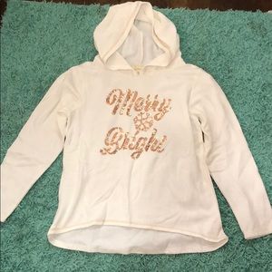 Merry and bright white hooded long sleeve shirt